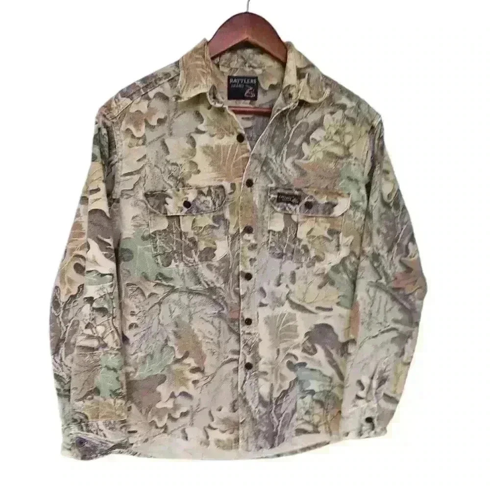 Vintage USA Rattlers Fuzzy Chamois Camouflage Button-Down